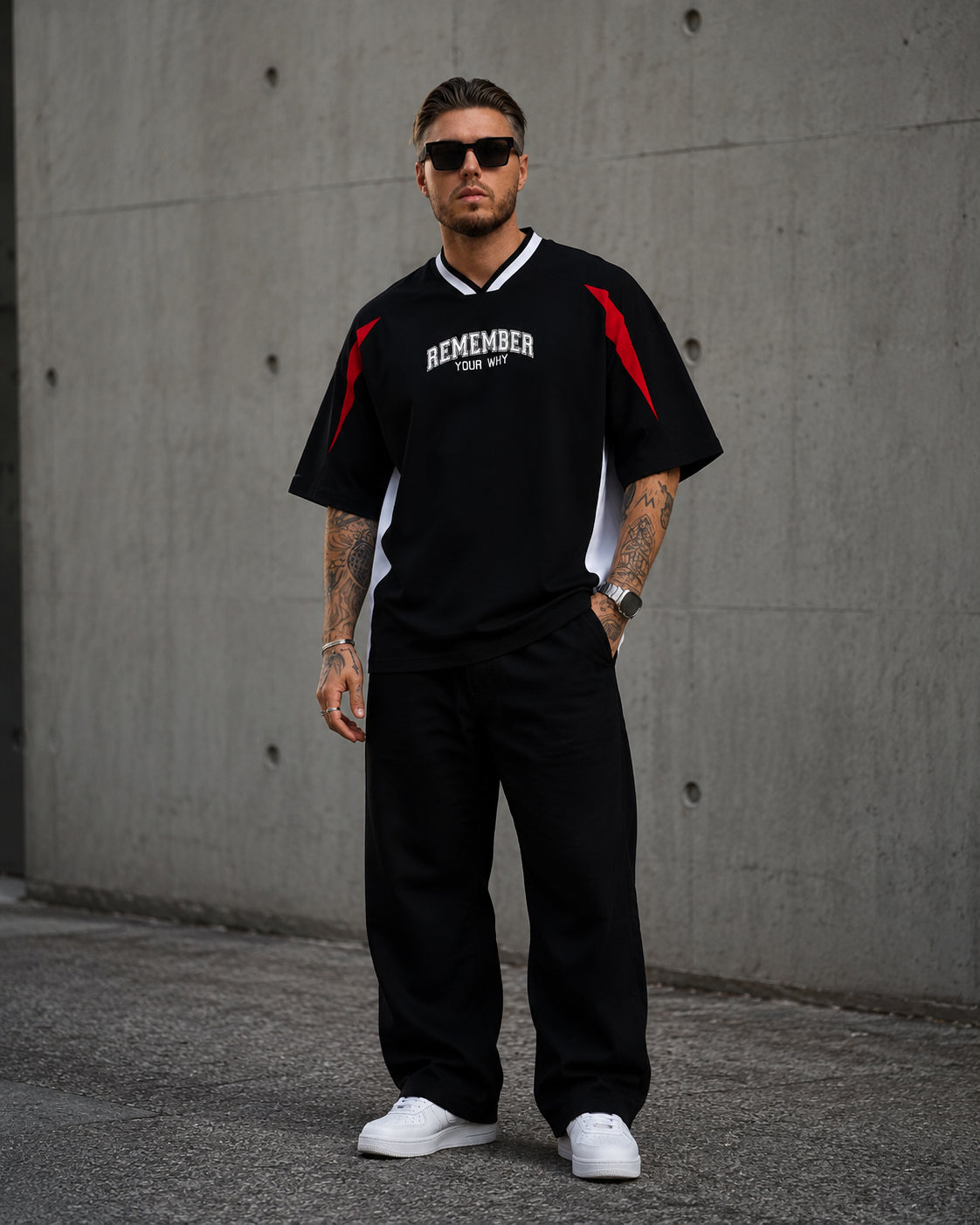 Remember Your Why Color Block Oversized V-Neck T-Shirt | Ambition Empire