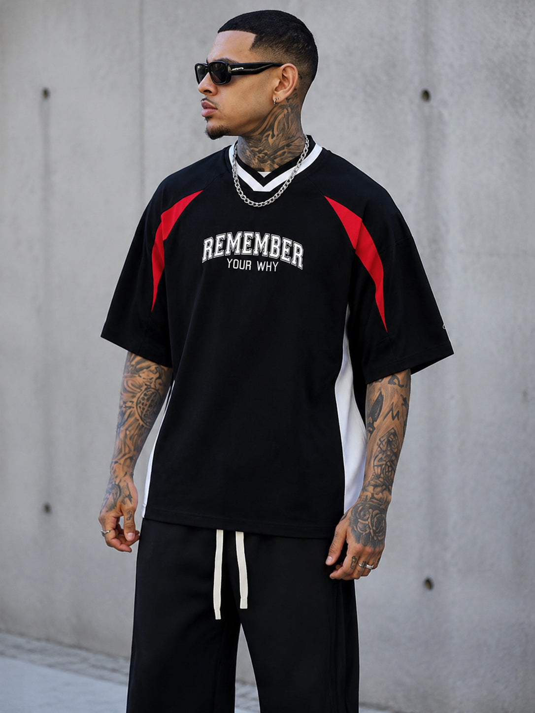 Remember Your Why Color Block Oversized V-Neck T-Shirt | Ambition Empire